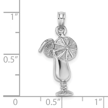 14k White Gold Polished Tropical Drink Charm