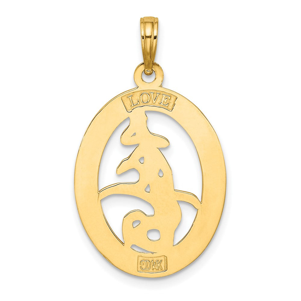 14k Yellow Gold Chinese Love Symbol In Engraved Oval Frame Charm