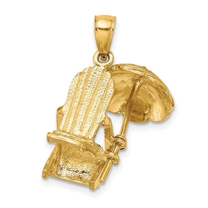 14k Yellow Gold 3-D Beach Chair w/ Umbrella Charm
