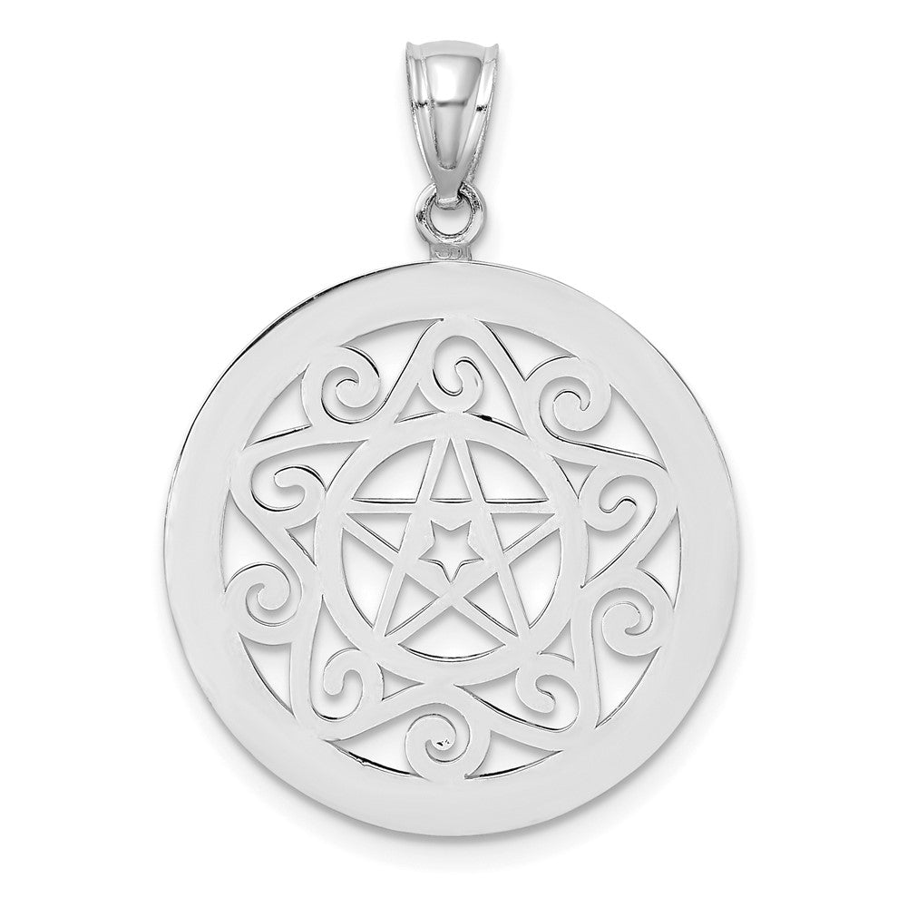 14k White Gold Tribal Star In Round Frame Charm