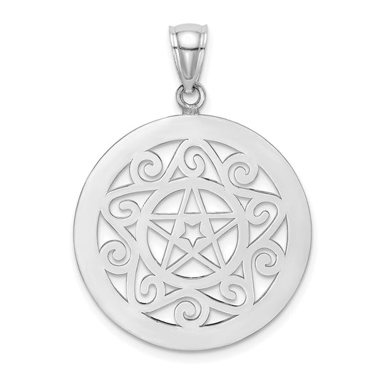 14k White Gold Tribal Star In Round Frame Charm