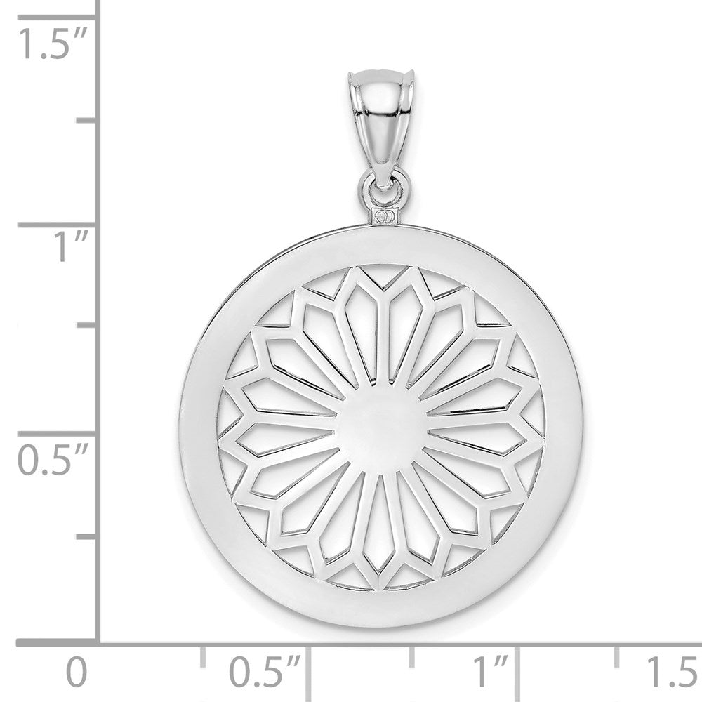 14k White Gold Retro Daisy In Round Frame Charm
