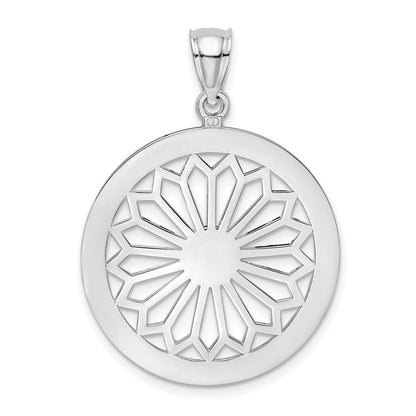 14k White Gold Retro Daisy In Round Frame Charm