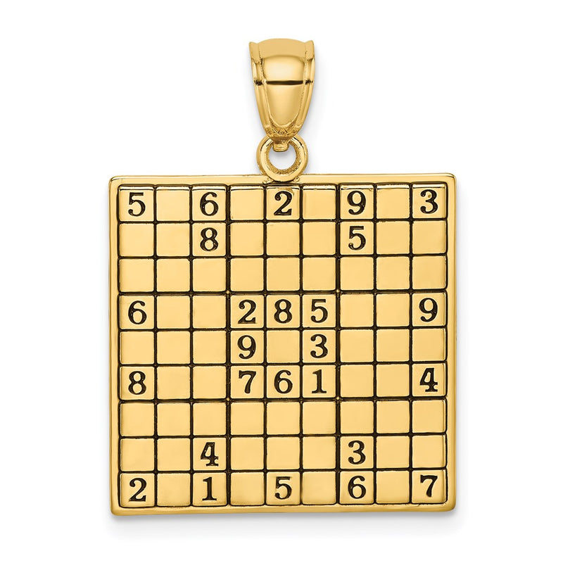 14k Yellow Gold Polished Antiqued Sudoku Game Board Charm