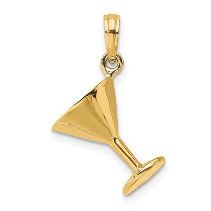 14k Yellow Gold 3-D Polished Martini Glass Charm