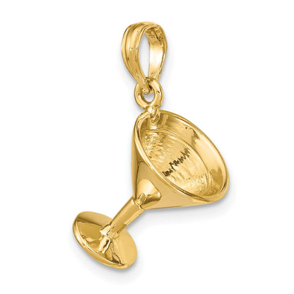 14k Yellow Gold 3-D Polished Martini Glass Charm