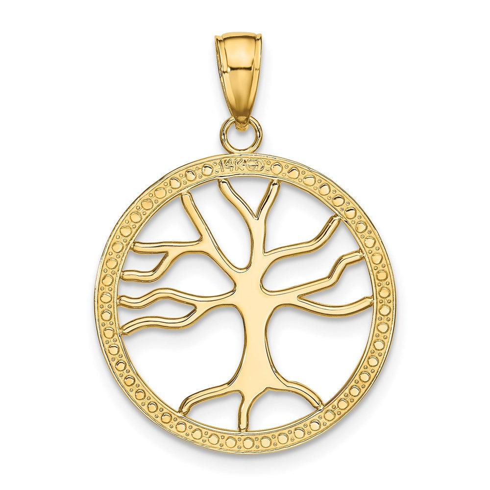 14k Yellow Gold Large Tree Of Life In Round Frame Charm