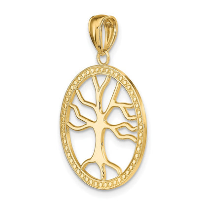 14k Yellow Gold Large Tree Of Life In Round Frame Charm