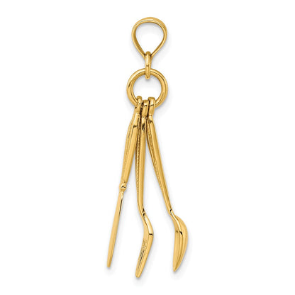 14k Yellow Gold 3-D Moveable Knife Fork and Spoon Charm