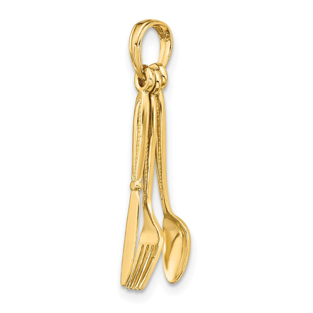 14k Yellow Gold 3-D Moveable Knife Fork and Spoon Charm