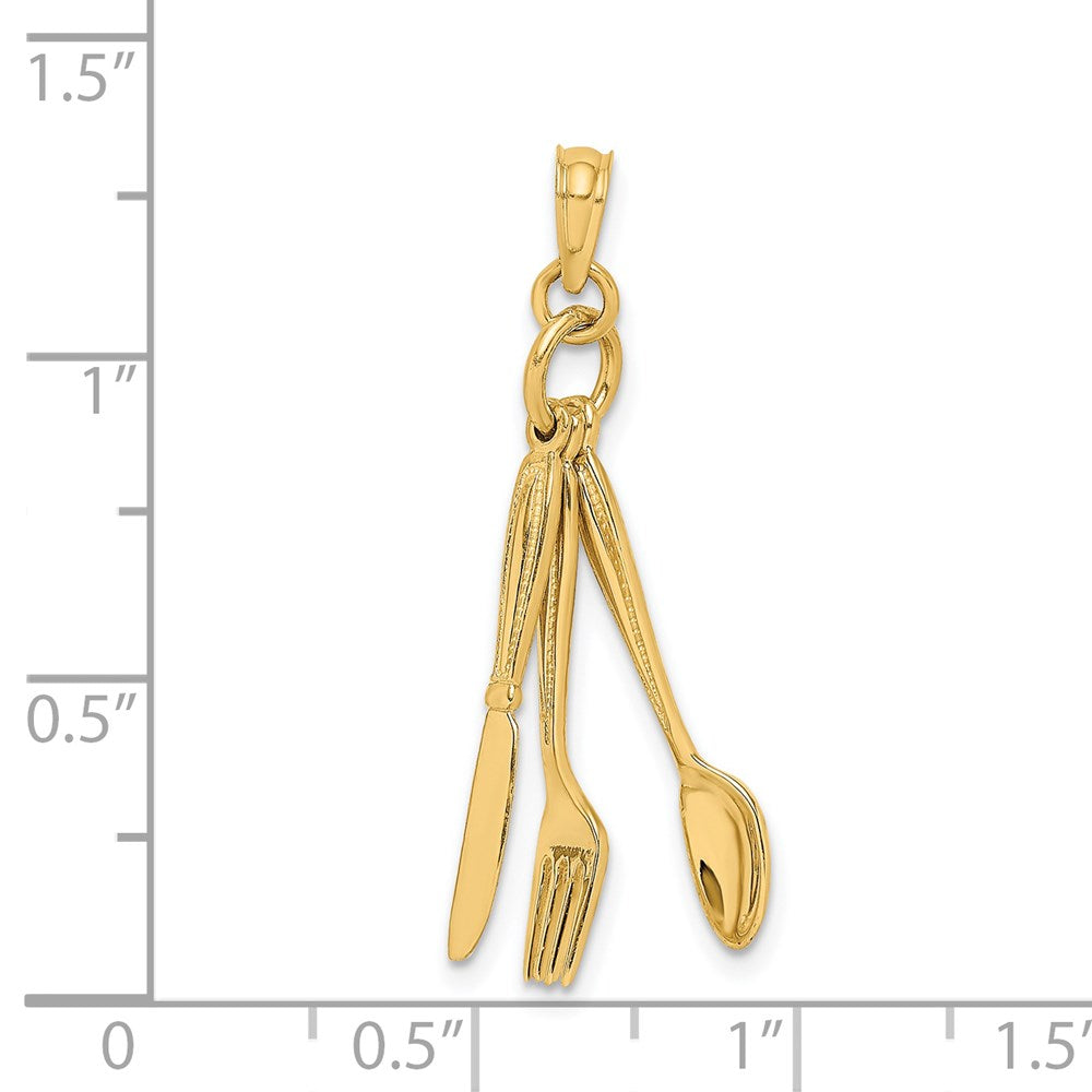 14k Yellow Gold 3-D Moveable Knife Fork and Spoon Charm
