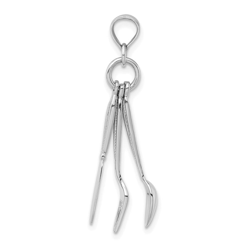 14k White Gold 3-D Moveable Knife Fork and Spoon Charm