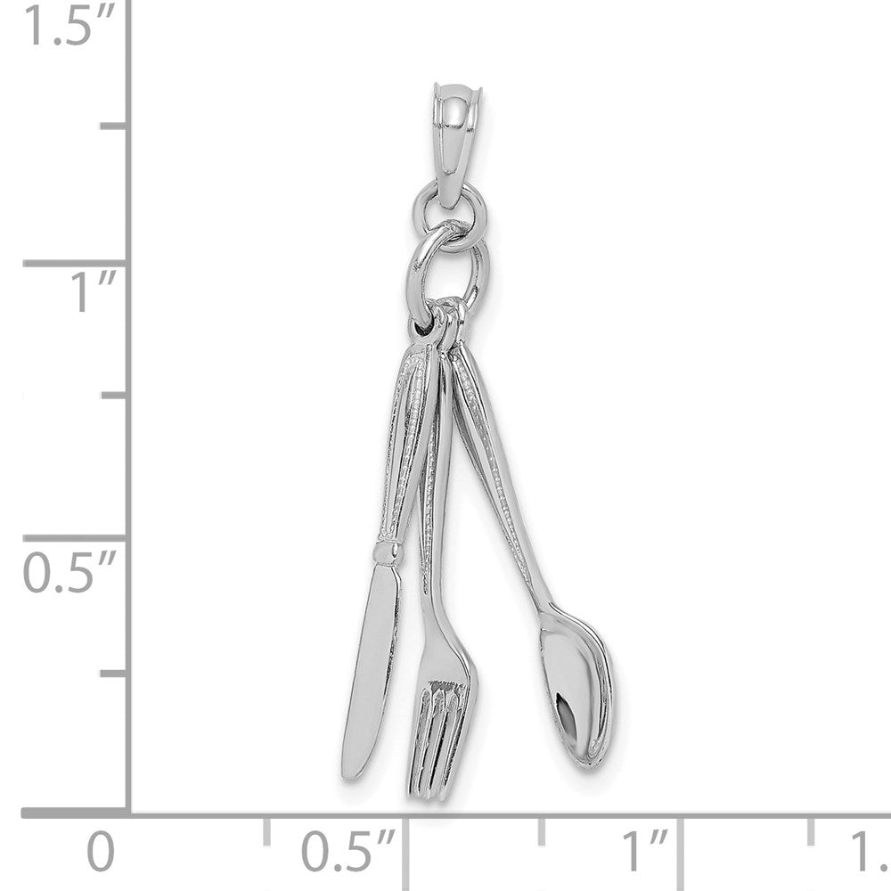 14k White Gold 3-D Moveable Knife Fork and Spoon Charm