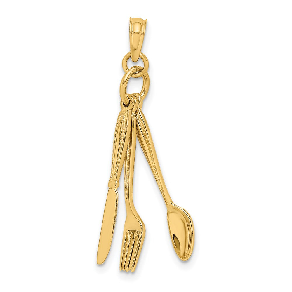 14k Yellow Gold 3-D Moveable Knife Fork and Spoon Charm