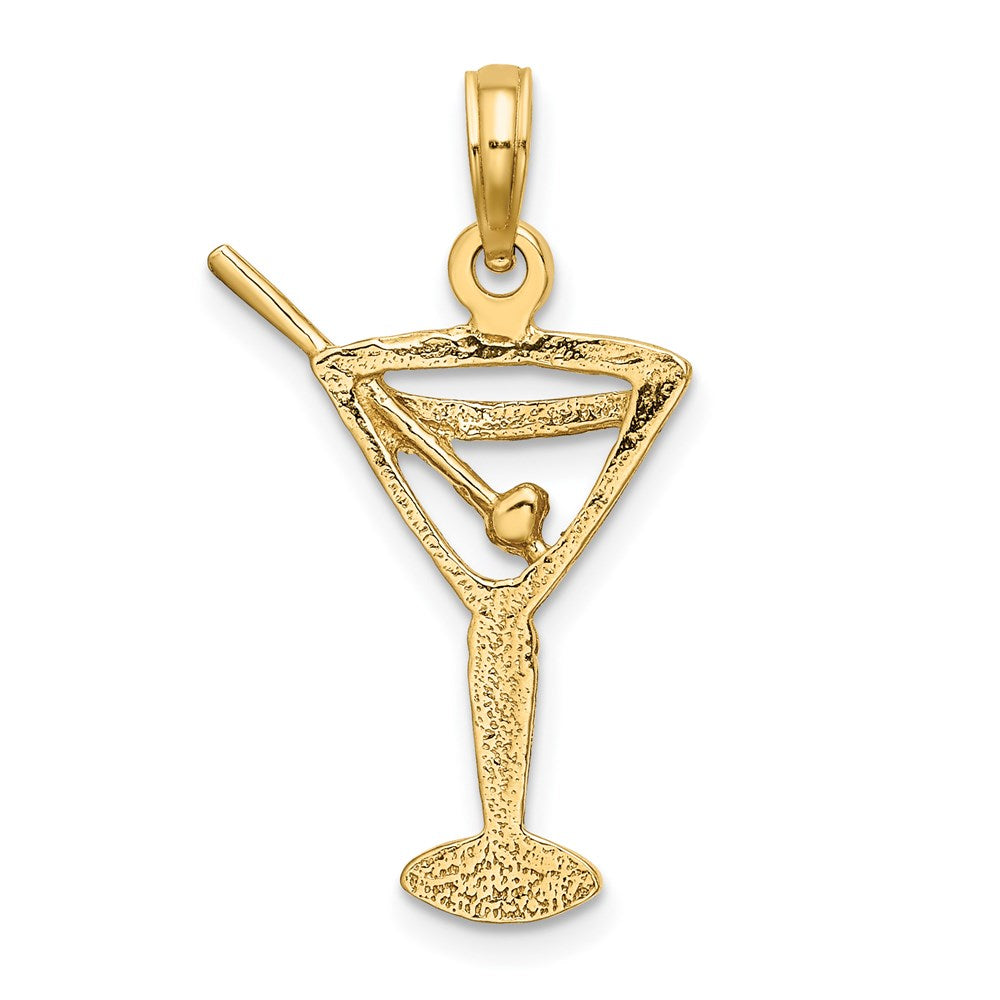14k Yellow Gold Polished Cut-Out Martini W/ Olive Charm