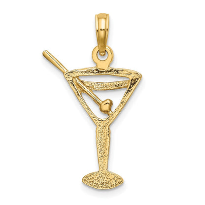 14k Yellow Gold Polished Cut-Out Martini W/ Olive Charm