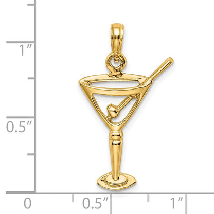 14k Yellow Gold Polished Cut-Out Martini W/ Olive Charm