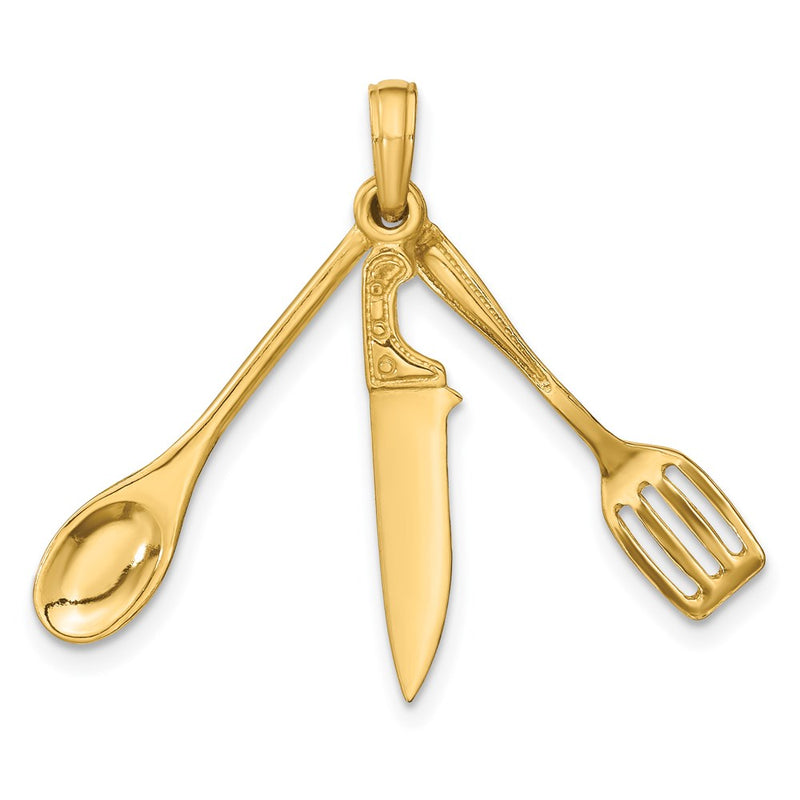 14k Yellow Gold 3-D Moveable Spatula Spoon and Knife Charm