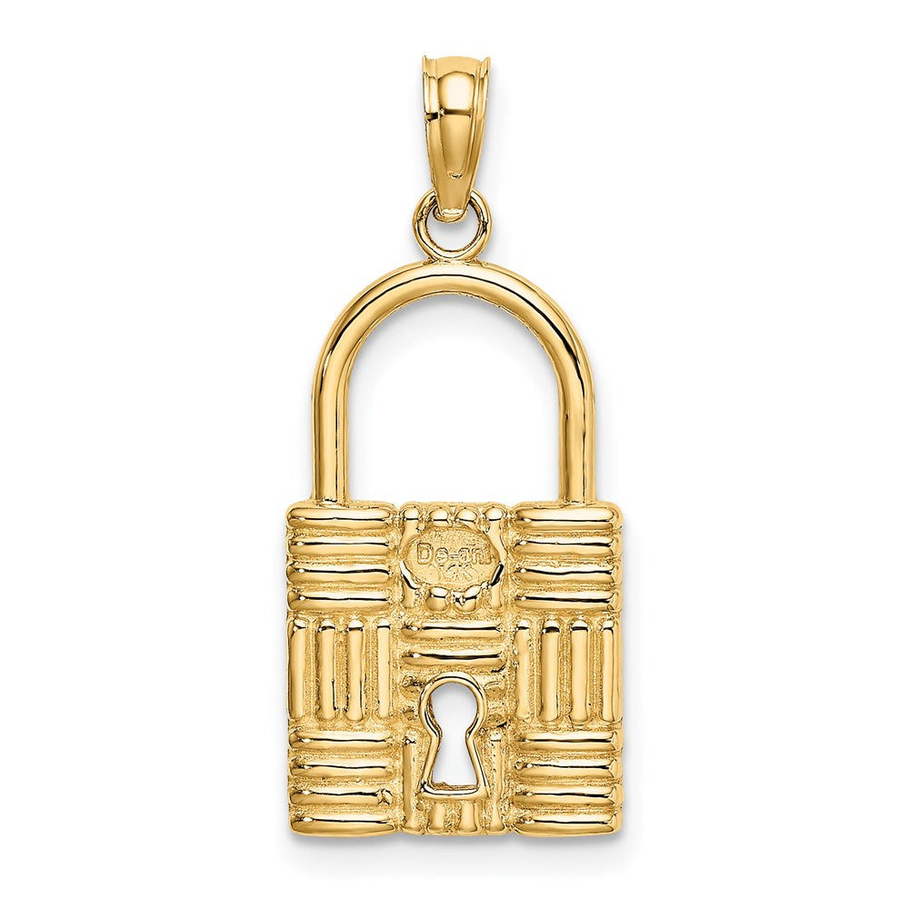14k Yellow Gold 3-D Padlock w/Key Hole Charm