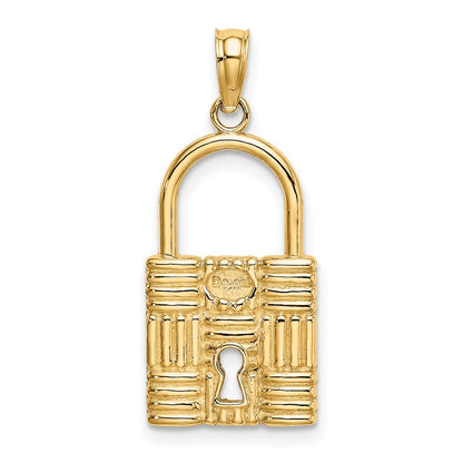 14k Yellow Gold 3-D Padlock w/Key Hole Charm