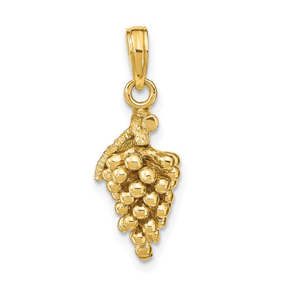 14k Yellow Gold 3-D Grapes W/ Stem and Leaf Charm
