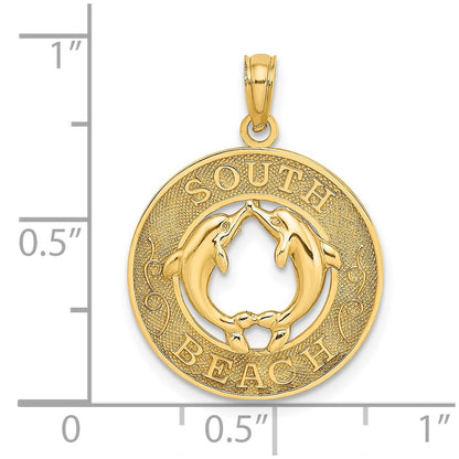 14k Yellow Gold SOUTH BEACH w/Dolphins Circle Charm