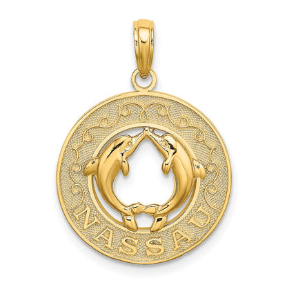 14k Yellow Gold NASSAU w/Dolphin Circle Charm