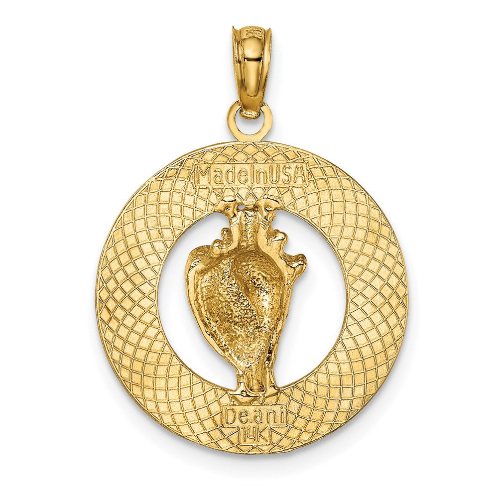 14k Yellow Gold ANTIGUA W.I. Circle w/ Conch Shell Charm