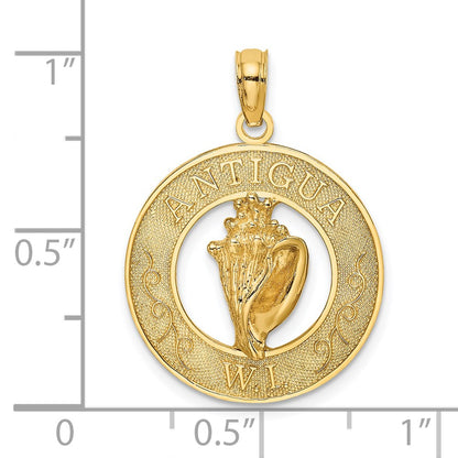 14k Yellow Gold ANTIGUA W.I. Circle w/ Conch Shell Charm
