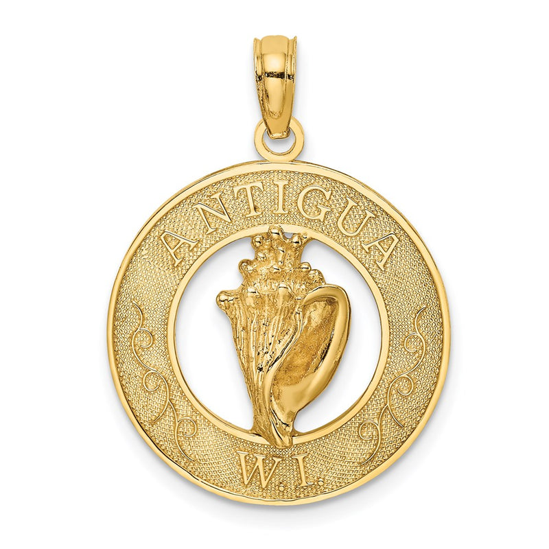 14k Yellow Gold ANTIGUA W.I. Circle w/ Conch Shell Charm