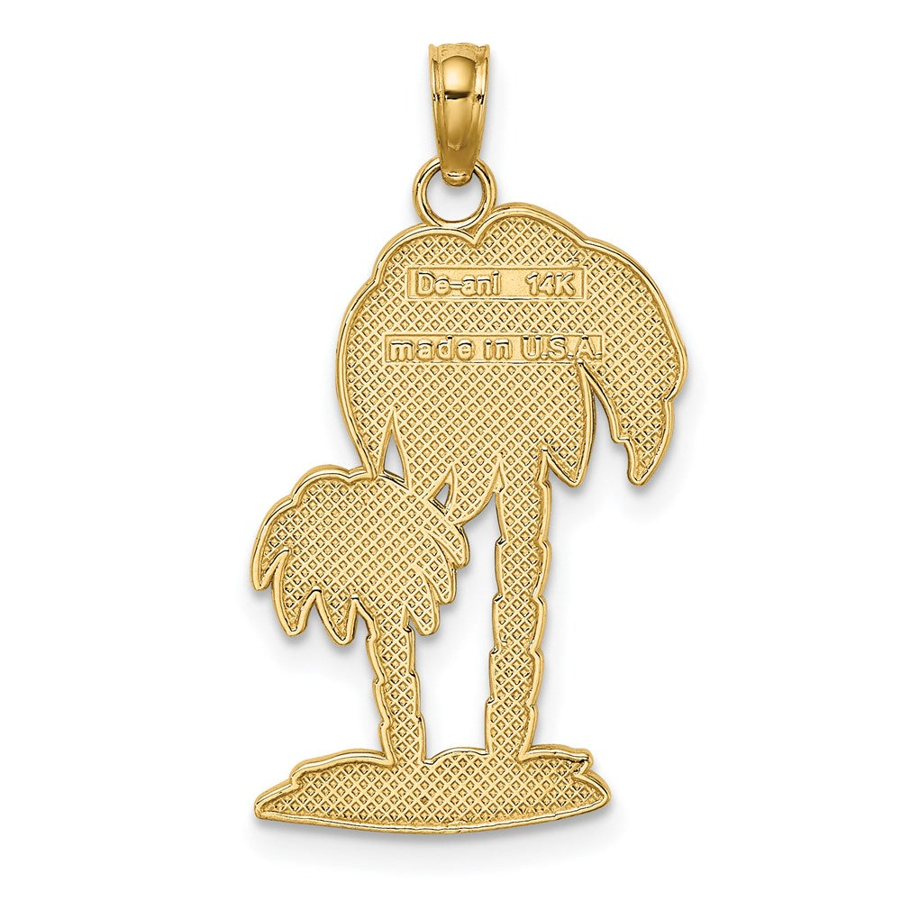 14k Yellow Gold 2-D Textured Double Palm Trees Charm