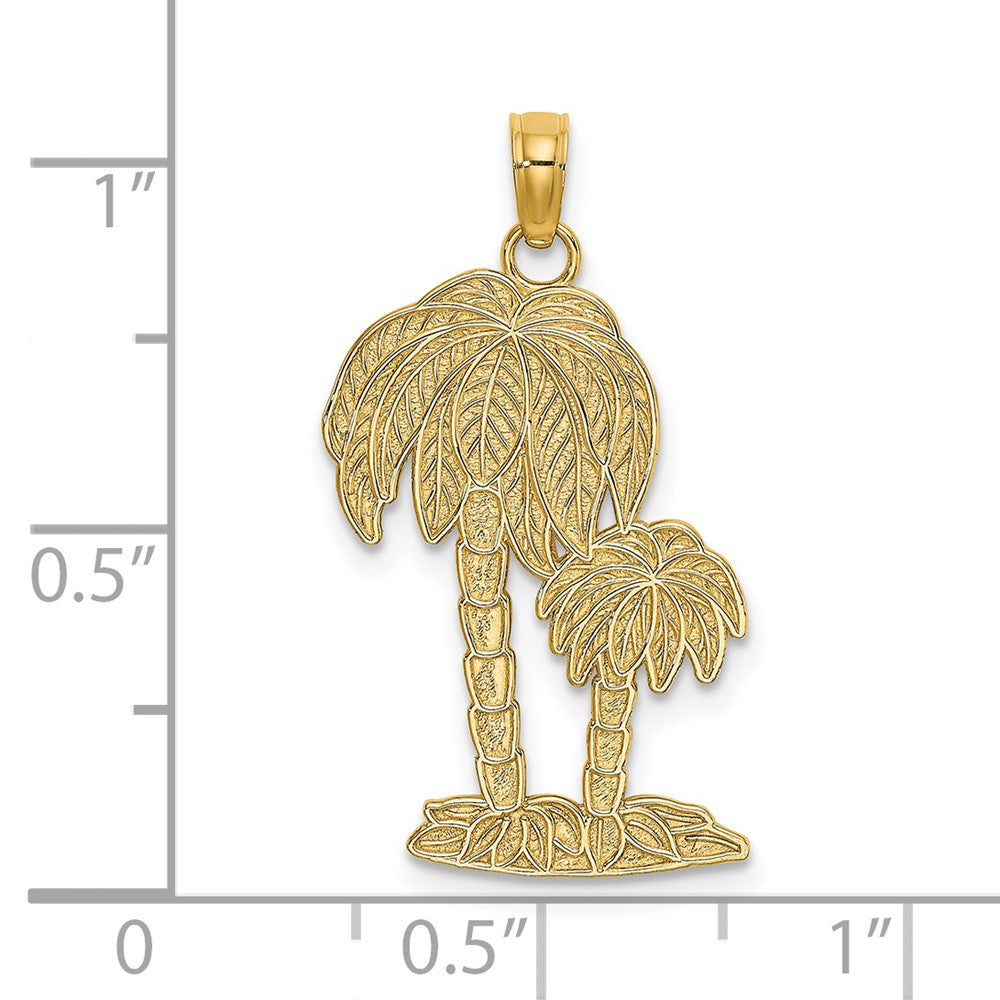 14k Yellow Gold 2-D Textured Double Palm Trees Charm