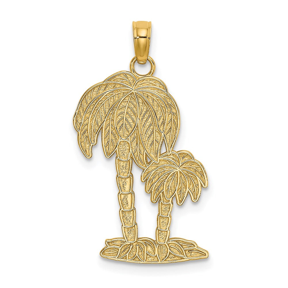 14k Yellow Gold 2-D Textured Double Palm Trees Charm