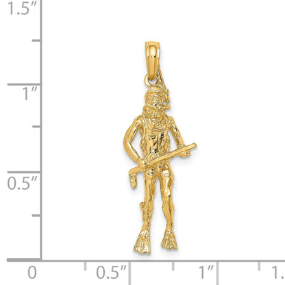 14k Yellow Gold 3-D Scuba Diver Charm