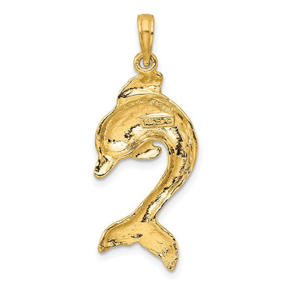 14k Yellow Gold 2-D Polished Dolphin Jumping Charm
