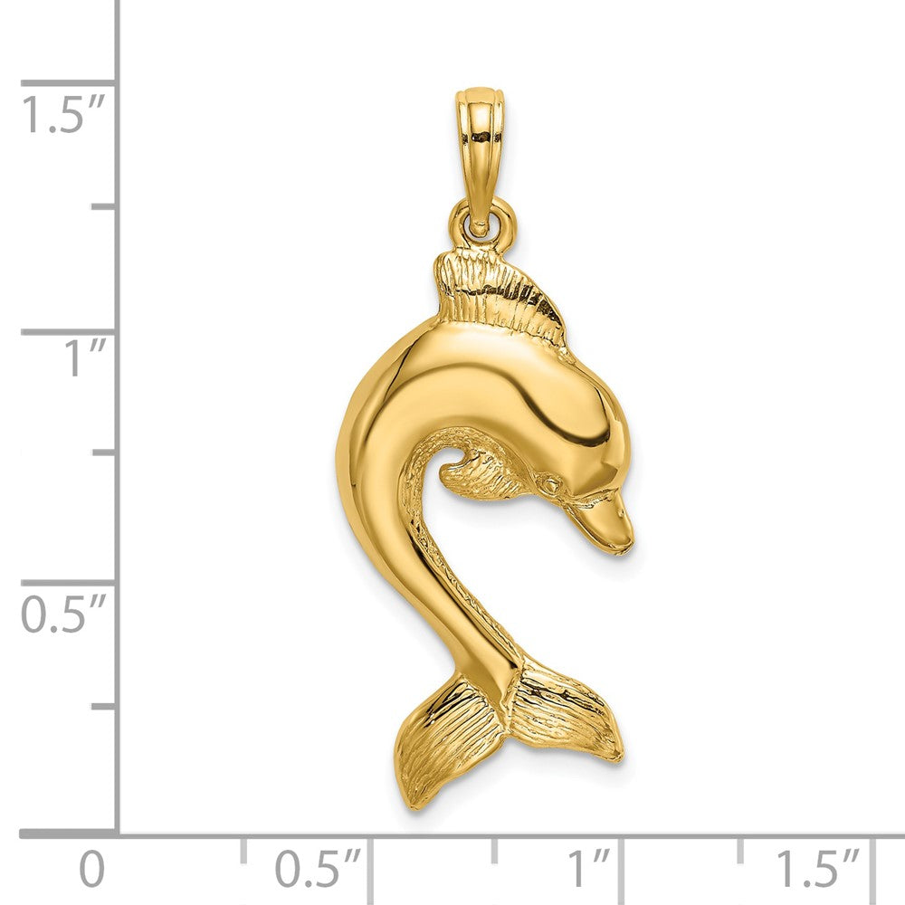 14k Yellow Gold 2-D Polished Dolphin Jumping Charm
