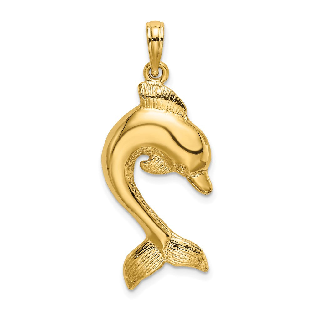 14k Yellow Gold 2-D Polished Dolphin Jumping Charm