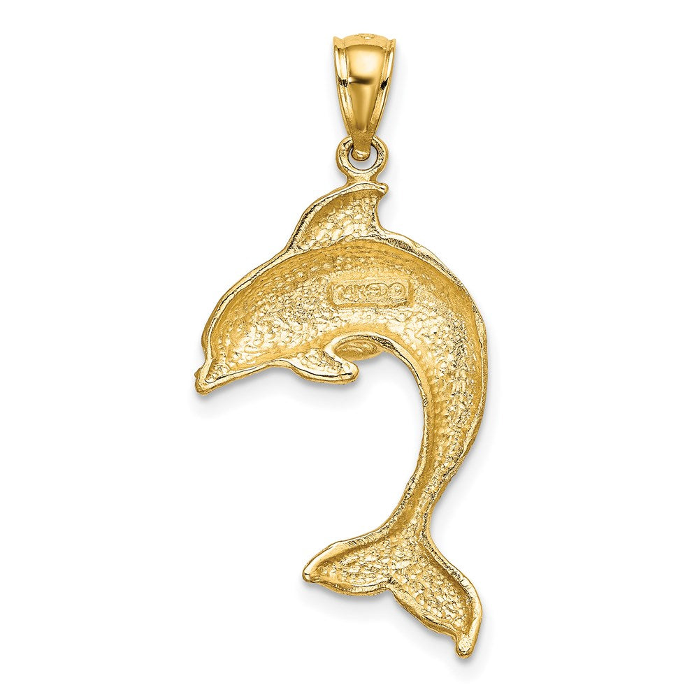 14k Yellow Gold 2-D Polished Dolphin Jumping Charm