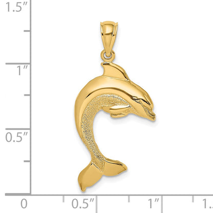 14k Yellow Gold 2-D Polished Dolphin Jumping Charm