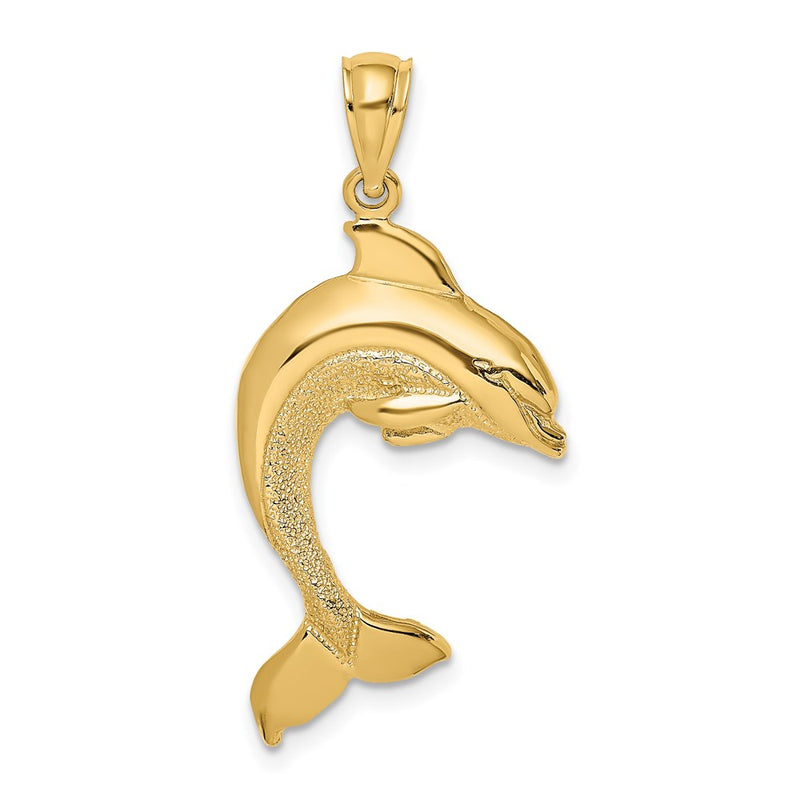 14k Yellow Gold 2-D Polished Dolphin Jumping Charm