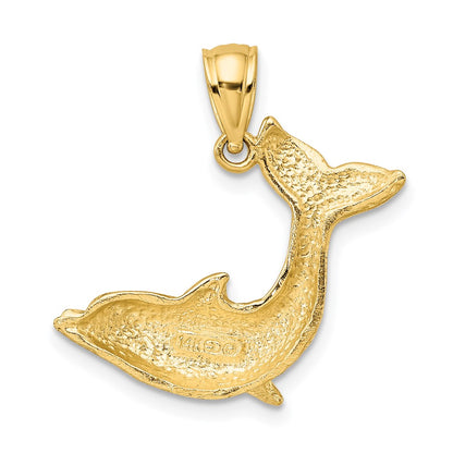 14k Yellow Gold 2-D Textured Dolphin Jumping Charm