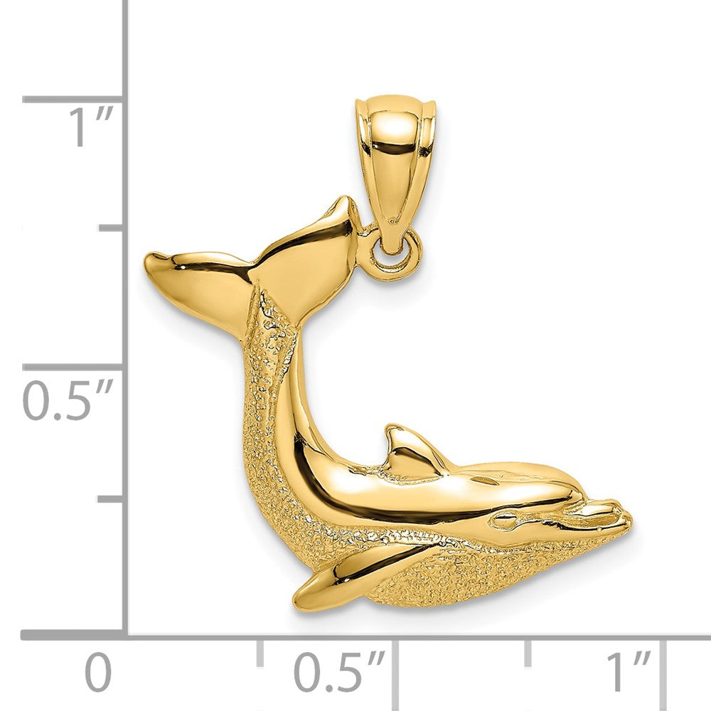 14k Yellow Gold 2-D Textured Dolphin Jumping Charm