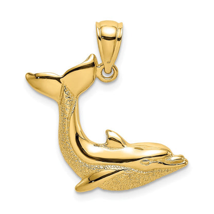 14k Yellow Gold 2-D Textured Dolphin Jumping Charm