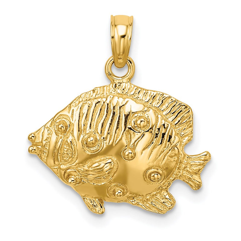 14k Yellow Gold 2-D Polished Engraved Fish Charm