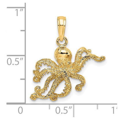 14k Yellow Gold Textured Octopus Charm