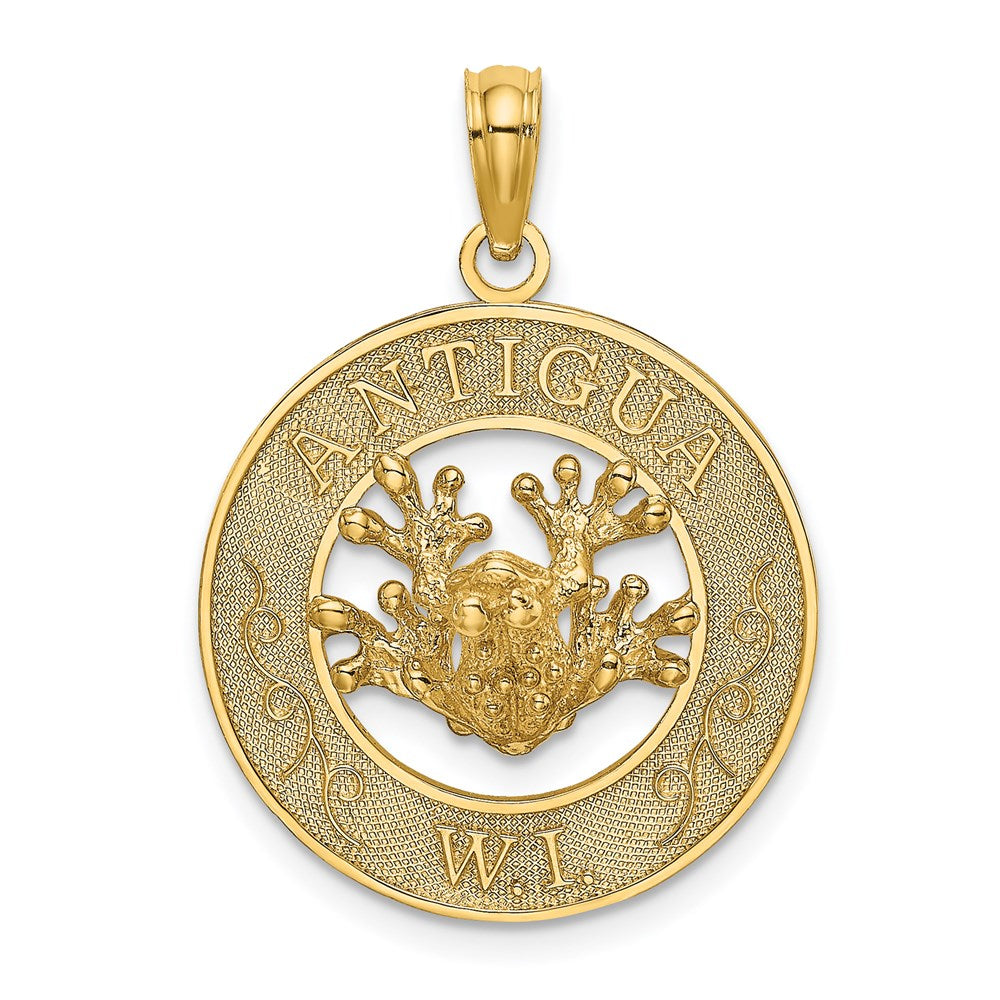 14k Yellow Gold ANTIGUA W.I. Circle w/ Frog Charm