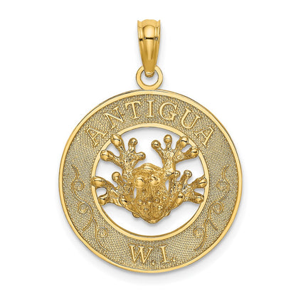 14k Yellow Gold ANTIGUA W.I. Circle w/ Frog Charm