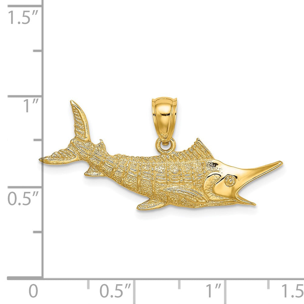 14k Yellow Gold 2-D Textured Marlin Fish Charm