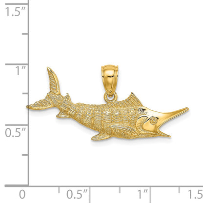 14k Yellow Gold 2-D Textured Marlin Fish Charm