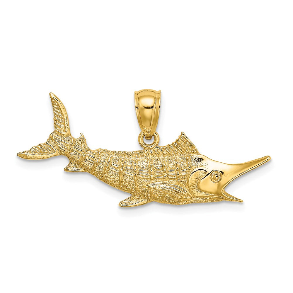14k Yellow Gold 2-D Textured Marlin Fish Charm